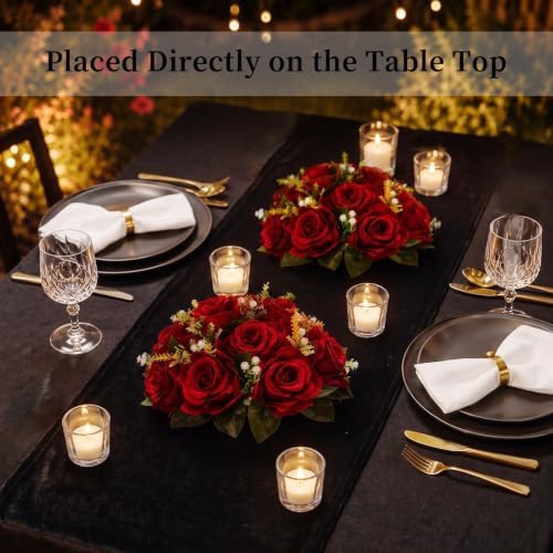 BLOSMON Rose Flower Balls for Table Centerpieces, Crimson, 2 Pcs, Reusable - Image 2