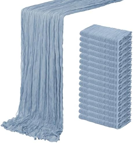 16 Pack Dusty Blue Cheesecloth Table Runner 20 x 120 inch Gauze Table Runners 10 FT Long,Semi Sheer Boho Cheese Cloth Fabric Table Runner Bulk for Wedding,Party,Baby Shower,Bridal Shower Decoration by ACSUIT