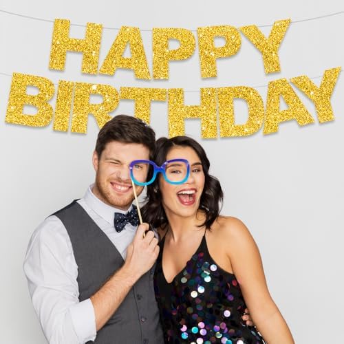 BEISHIDA Pre-Strung Glitter Gold Happy Birthday Banner Party Sign Decor - Image 4