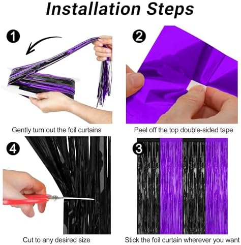 ZATAYE 2 Pack Purple Black Halloween Foil Curtain Streamer Decorations - Image 3