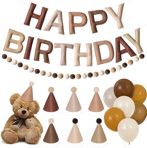 Kriyokiaa Retro Brown Happy Birthday Banner Set with Party Hats by Kriyokiaa