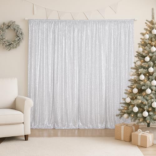 PartyDelight Silver Sequin Backdrop Curtains 2x8ft 4 Panels - Image 4