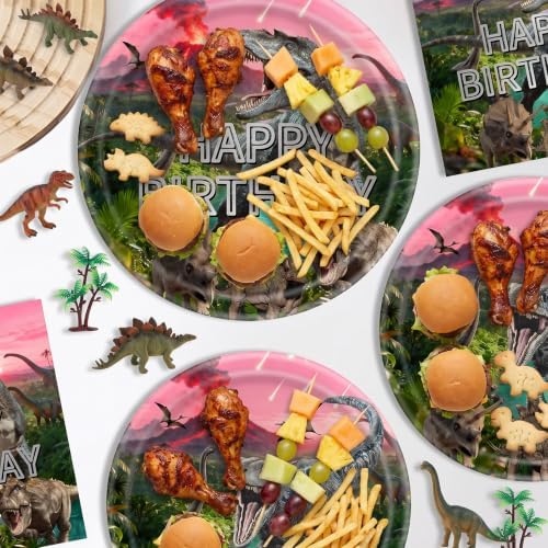 Dinosaur Party Decorations Plates Napkins Dino World Birthday Supplies Tableware Set Include Plates, Napkins, Cups, Forks, Straws, Balloon, Banner, Cake topper, Tablecloth for Serve 20 - Image 3