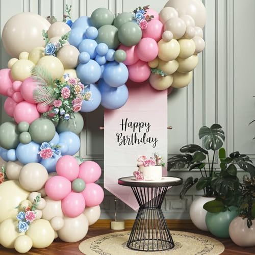 Pink Green Blue Yellow Beige Balloon Arch Wildflower Birthday Bridal Shower - Image 6
