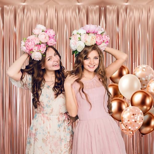 GOER 6.4 ft x 8.2 ft Metallic Tinsel Foil Fringe Curtains,Pack of 2 Party Streamer Backdrop for Birthday,Graduation Decorations and New Year Eve (Matte Rose Gold,Thick Material) - Image 4