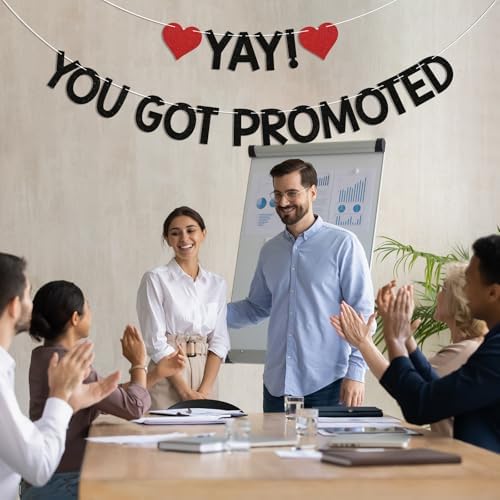 Yay! You Got Promoted Banner - Congrats on Your Promotion Decor, Congratulations, Job Promotion Party Decorations Black Glitter - Image 7