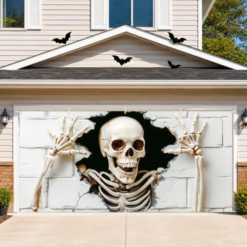 6 x 13 FT Giant Skull Halloween Garage Door Decorations Skeleton Garage Door Cover Hanging Banner,Horror Skull Backdrop Mural for Home,Outdoor,Indoor,Spooky Party,71 x 157 Inch - Image 3