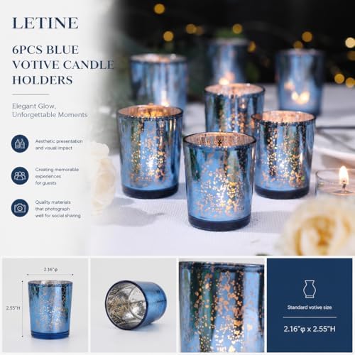 LETINE 6pcs Blue Votive Candle Holders – Standard Votive Size for Regular Votive Candles– Tea Light Candles Holder, Candle Holder for Summer Weddings, Waterfront Venues, Home Decor - Image 2