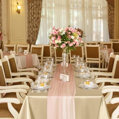 TURSTIN 1 Pack Champagne Satin Tablecloth 102 x 58'' Overlay Table Cover - Image 7