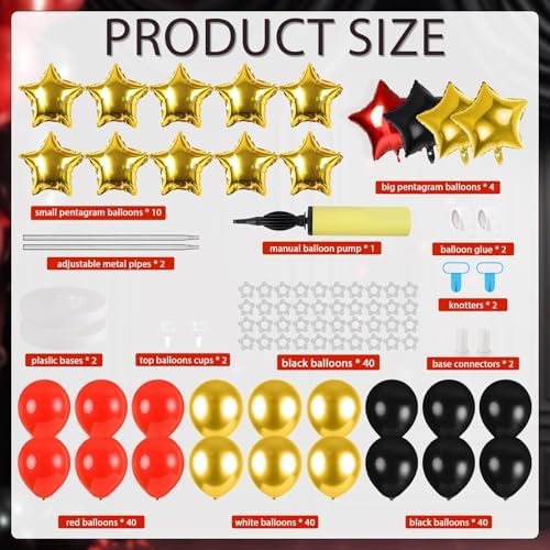 2 Sets Black Gold and Red Balloons Decorations Adjustable Balloon Column Stand Kits with 4 Stars Movie Night Garland Arch Tower Balloons for Wedding Baby Shower Birthday Party Decorations - Image 3