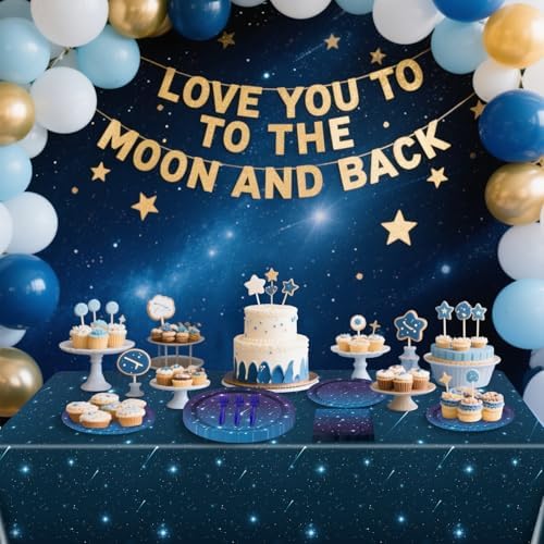 Outer Space Party Supplies for 20 Guests, Disposable Tableware Set Includes Starry Night Paper Plates, Napkins, Forks, Tablecloth for Kids Space Galaxy Theme Birthday Decorations - Image 7