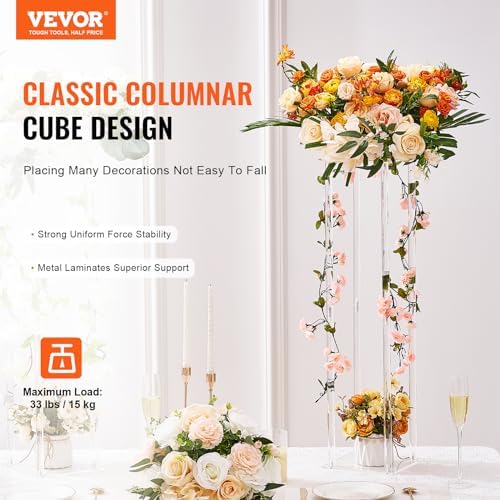 VEVOR 2PCS 31.5inch High Wedding Flower Stand, with Acrylic Laminate, for T-Stage Events Reception, Party Decoration Home - Image 2