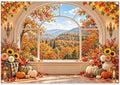 7x5ft Fabric Fall Window Scenery Backdrop Forest Photography by Swepuck