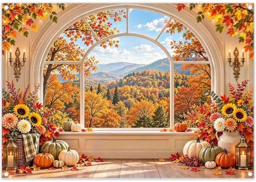 7x5ft Fabric Fall Window Scenery Backdrop Forest Photography by Swepuck