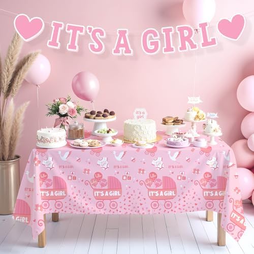 Baby Girl Shower Decorations for 24 Guests - It’s A Girl Decorations Kit Including Disposable Plates, Napkins, Cups, Tablecloth & Banner for Baby Shower Decorations Girl - Image 3