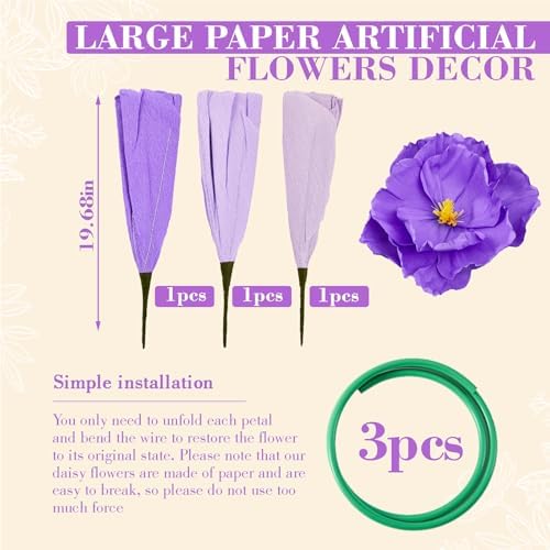 3 Pcs 5ft Large Paper Mix Color Poppy Flower Giant Artificial Poppy - Image 2