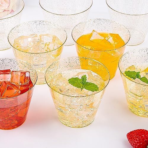 I00000 200 Pcs Gold Plastic Cups, 9 oz Disposable Gold Glitter Cups - Image 4