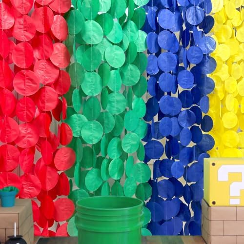 205Ft Mario Party Decorations Red Green Blue Yellow Big Polka Dot Tissue Paper Backdrop Streamer Circle Dot Hanging Garland for Birthday Carnival Circus Clown Fiesta Colorful Party Supplies - Image 4