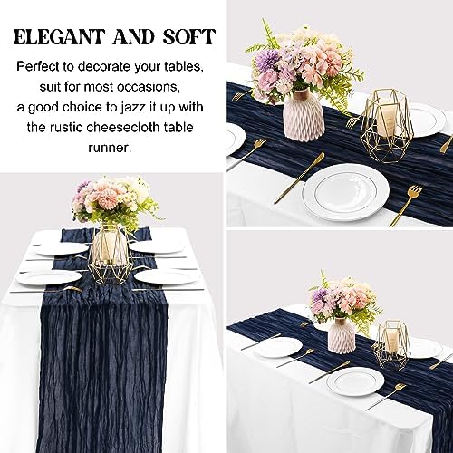 Navy Blue 10FT Cheesecloth Table Runner Boho Gauze Fabric Table Runner Rustic Sheer Runner for Wedding Bridal Baby Shower Birthday Party Boho Table Decor（1 Pack Navy Blue） - Image 3