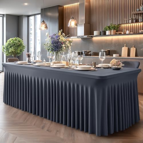 Shillance 6 Packs Grey Spandex Tableclothes for 6 Foot Rectangle Table, Spandex Table Covers 6FT Stretch Table Skirts Wrinkle Free Fitted Table Cloth for Event, Wedding, Banquet & Parties - Image 6
