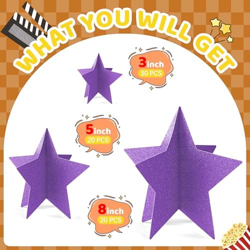 70 Pcs Star Centerpieces Purple Birthday Decorations for Women Girls Men 3D Glitter Star Party Decoration Princess Birthday Table Decor Party Supplies for Graduation Engagement Baby Shower - Image 2