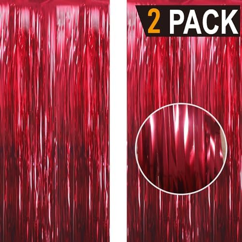 GOER 6.4 ft x 9.8 ft Metallic Tinsel Foil Fringe Curtains,Pack of 2 Party Streamer Backdrop for Birthday,Graduation Decorations and New Year Eve (Burgundy) - Image 2