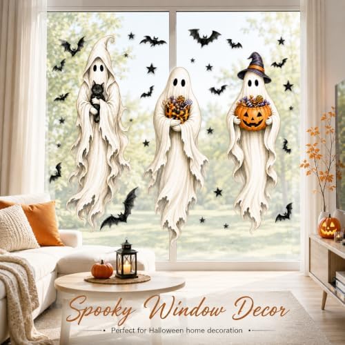Halloween Window Clings Decorations Ghost Pumpkin Black Cat Window Stickers Static Spooky Glass Window Sticker Decals for Home Office Classroom Party Haunted House Seasonal Decor 3 Sheets - Image 5