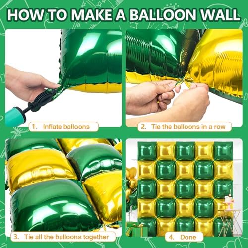 NISOCY 25PCS Metallic Gold and Green Square Foil Balloon Wall Backdrop - Image 5