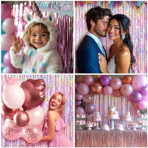 4 Packs Pink Foil Fringe Curtain, Pink Glitter Metallic Tinsel Backdrop for Birthday, Wedding, Baby Shower, Princess Bachelorette Cowgirl Party Decorations Supplies - Image 5