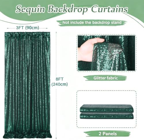Green Sequin Backdrop Curtains,2 Panels 3FTx8FT Curtain Backdrop for Party - Image 2