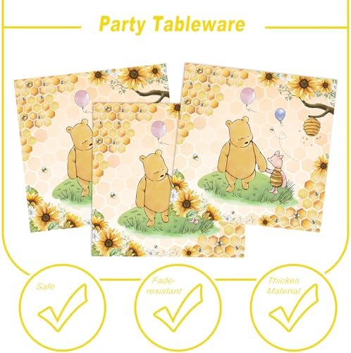 140pcs Classic Bear Baby Shower Decorations Baby Shower Party Tableware with Plates, Napkin, Forks, Cups for Birthday Party Supplies Set Serves 20 Guests (Yellow) - Image 4