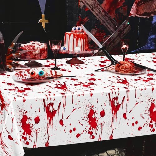 4 Pcs Bloody Table Cloth Halloween 54" x 108" Plastic Disposable Tablecover - Image 4