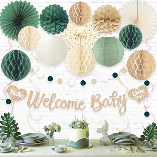 Sage Green Baby Shower Decorations Boy with Welcome Baby Banner - Image 7