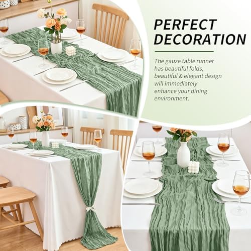 10 Pack Sage Green Cheesecloth Table Runner, 17x108 Inch Semi Sheer Boho Gauze Cheese Cloth Fabric Table Runners for Wedding Party Baby Shower Birthday Garden Farmhouse Table Decor - Image 7