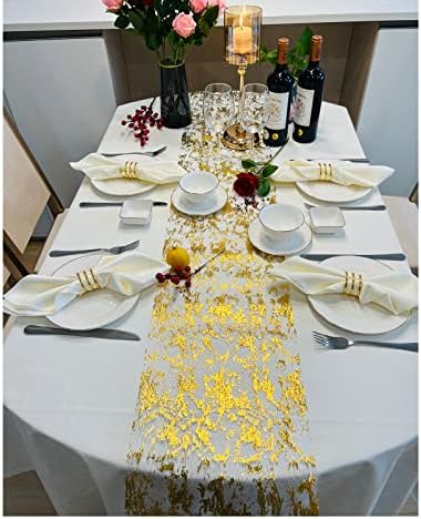 Gold Table Runner 2 Pieces, Sequin Glitter Foil Metallic Mesh Gold Table Runners Roll 11x108 Inch, Table Decorations for Wedding, Christmas, Birthday Party - Image 2