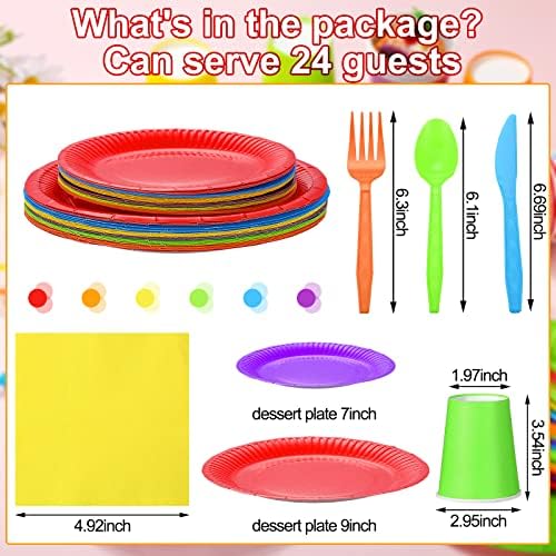 Jinei 168 Pcs Rainbow Party Tableware Paper Plates and Napkins, 24 Guests - Image 2