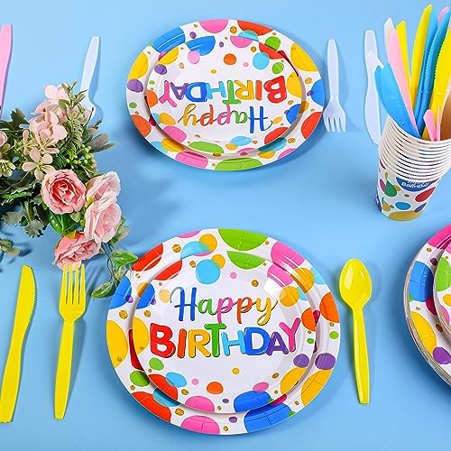 Meanplan 168 Pcs Happy Birthday Plates Napkins Tableware Set 24 Guest - Image 4