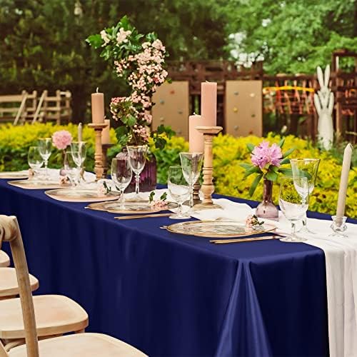 TURSTIN 4 Pack Navy Blue Satin Tablecloth 102 x 58 Inch Overlay Table Cover - Image 6