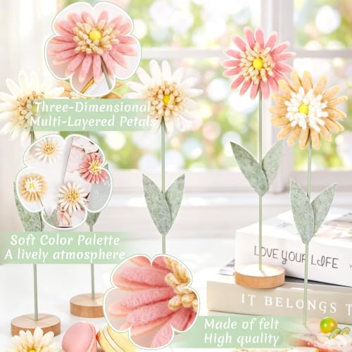 6Pcs Ombre Felt Daisy Flowers, 10in Tabletop Decor for Table Centerpieces - Image 4