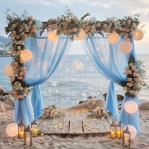 Tulle Backdrop Curtain with Lights 10x8FT Baby Blue Sheer Curtains - Image 6