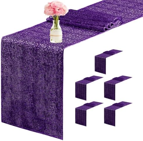 6 Packs 12 x 72 inches Sequin Table Runner, Purple Glitter Table Runner for Birthday Party Supplies Wedding Engagement Baby Shower Holiday Celebration Event Decorations by Yblut