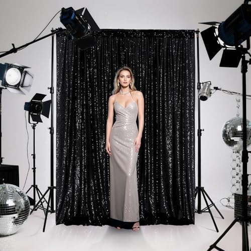 PartyDelight Black Sequin Backdrop Curtains 2x8ft 4 Panels - Image 5