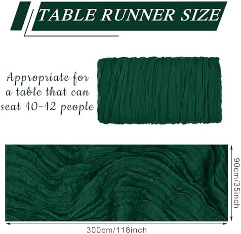 12 Pack Cheesecloth Table Runner 10Ft Christmas Gauze Boho Table Runners for Wedding Decor Bridal Shower Decorations Baby Shower Party(35" x 120")(Emerald Green) - Image 2