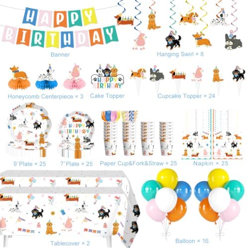 Dog Themed Birthday Party Decorations Tableware Set, Serves 25 - Image 2