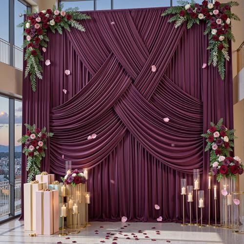 12ft x 10ft Burgundy Backdrop Curtains for Parties, Wrinkle Free 2 Panels Photo Backdrop Drapes Back Drop Cloth for Wedding Birthday Photography Background Decor - Image 3