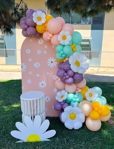Daisy Balloon Arch Garland Kit - 148 Pcs Groovy Pastel Balloon Arch with Flower Balloons in Purple, Blue, Orange, Yellow for Boho Girl Birthday, Baby Shower, Wildflower Party Decorations - Image 5