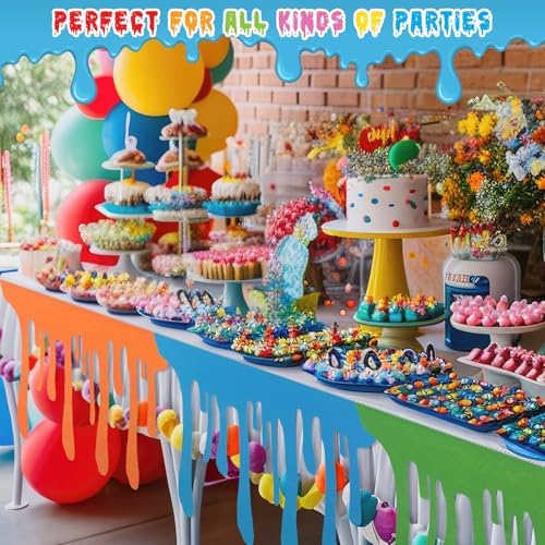 6 Pcs Art Party Table Skirt for Back to School Classroom Paint Party Decor 40 x 28 Inch Rainbow Paint Splatter DIY Back to School with Double Sided Tape for Cartoon Happy Birthday Supplies - Image 5