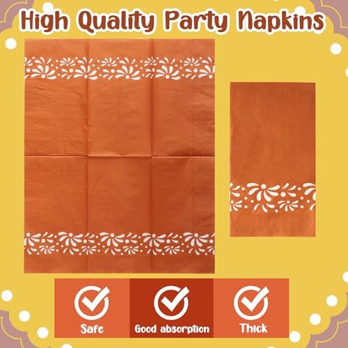96Pcs Brown Platos De Barro Mexicanos Cielito Lindo Terracotta Clay Party Plates Supplies Tableware Decorations Disposable Paper Plates Napkins Forks for Birthday Baby Shower, Serves 24 - Image 4