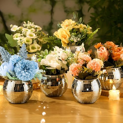6 Pcs Disco Ball Vase Disco Ball Planter for Centerpieces Disco Ball Decor Flower Vase with Silver Mirror Glass for Wedding, Birthday, Party (4" X 4.7") - Image 4