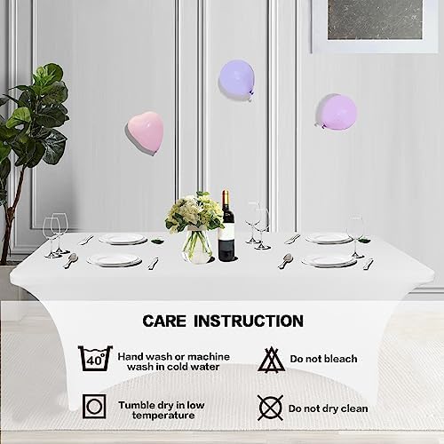 IVAPUPU 2 Pack 8FT Table Cloth for Rectangular Spandex White Table Cover - Image 5